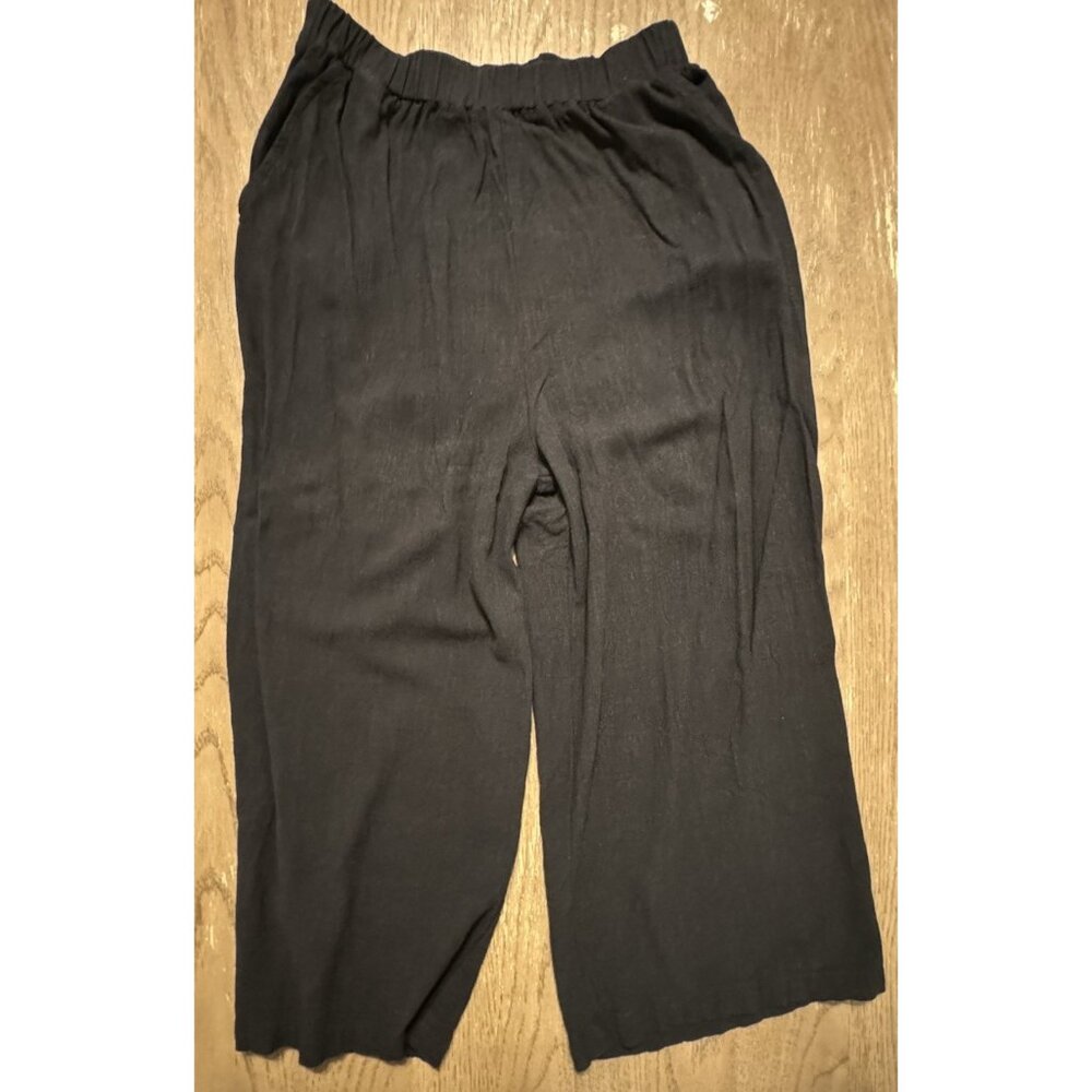 Rachel Pally Crop Palazzo Linen Pull On Elastic Waist Large Black Pockets Boho - Picture 2 of 11